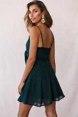 Zeta Bust Tie A-Line Dress Forest Green