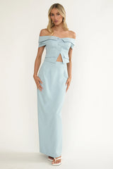 Maelie Foldover Off-Shoulder Top Blue