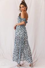 Jazz Bardot Neckline Wide Leg Split Jumpsuit Navy