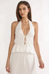 Under The Moons Tied Front Halter Top White