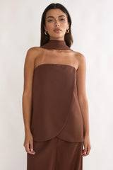Florene Strapless Split Scarf Top Chocolate