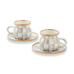 Sterling Check Enamel Espresso Cup & Saucer Set
