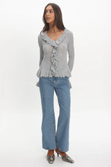 Jaimy Ruffle Trim Knit Cardigan Grey