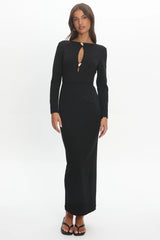 Zoa Keyhole Long Sleeve Maxi Dress Black