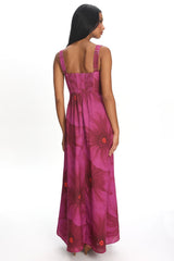 Teressa Square Neck Maxi Dress Floral Fuchsia
