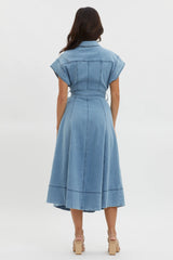 Laureen Short Sleeve Midi Dress Denim Blue