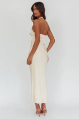 Kasi Sheer Panel Halter Maxi Dress Butter