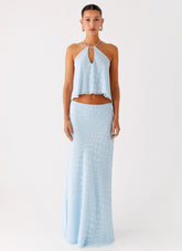 Mena Chiffon Spot Maxi Skirt - Blue