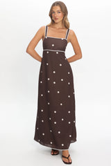 Teena Square Neckline Maxi Dress Print Chocolate