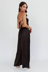 Panama Beach Wide Leg Satin Pants Black