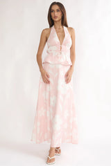 Under The Moons Tied Front Halter Top Floral