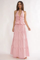Under The Moons A-Line Maxi Skirt Stripe Pink