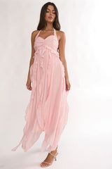Spirit Frill Trim Halterneck Maxi Dress Pink