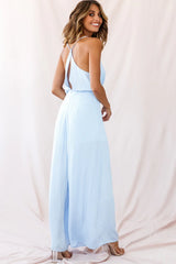 Jaclyn Wide-Leg Cowl Neck Jumpsuit Steel Blue