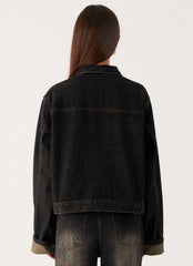 Back Again Oversized Denim Jacket - Acid Charcoal