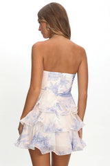 Giavana Strapless Layered Mini Dress Floral Blue