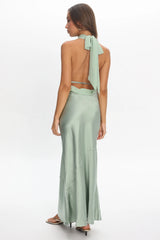 Leading Lady Open Back Cowl Maxi Dress Sage