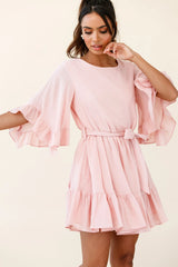 Joni Batwing Sleeve Waist Tie Dress Pink