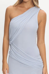 Anaisa Asymmetric Neckline Draped Maxi Dress Baby Blue