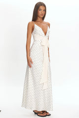 Ambrette Bow Waist Maxi Dress Polka Dot Cream