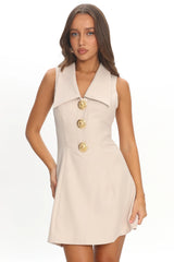 Cary Gold Button Collared Mini Dress Latte