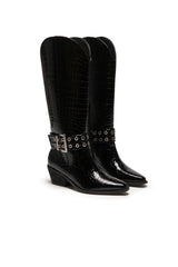 THERAPY Maiden Cowboy Boot Black Patent Croc