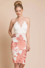 Isla Floral Bodycon Dress White Orange