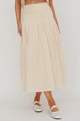 Zealous A-Line Striped Midi Skirt Beige/Off White