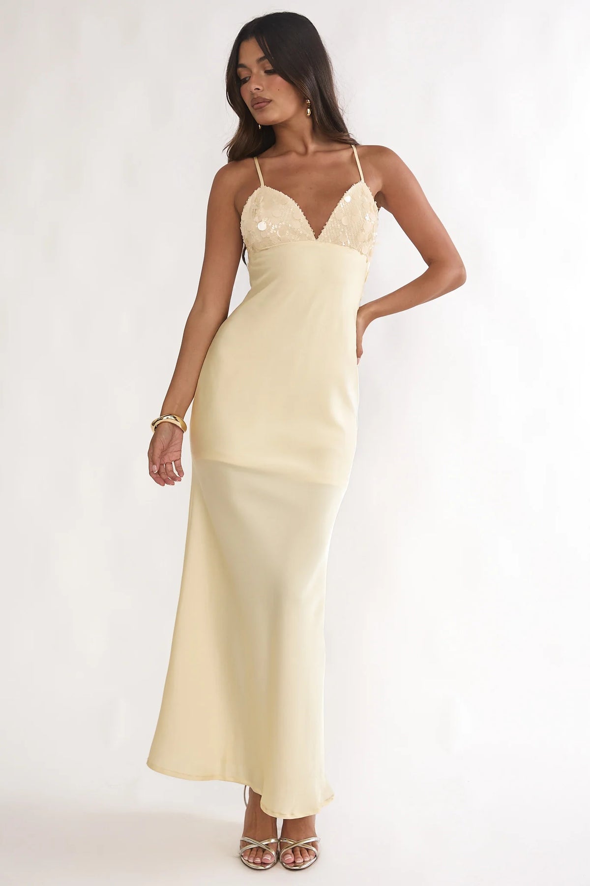 Brynn Sequin Bust Open Back Maxi Dress Butter