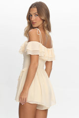 Scarlet Off-Shoulder Ruffle Romper Dress Butter
