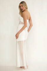 Lumiere Strapless Sheer Mesh Dress White