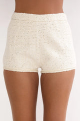 Kyomi Gold Button Tweed Shorts White Gold