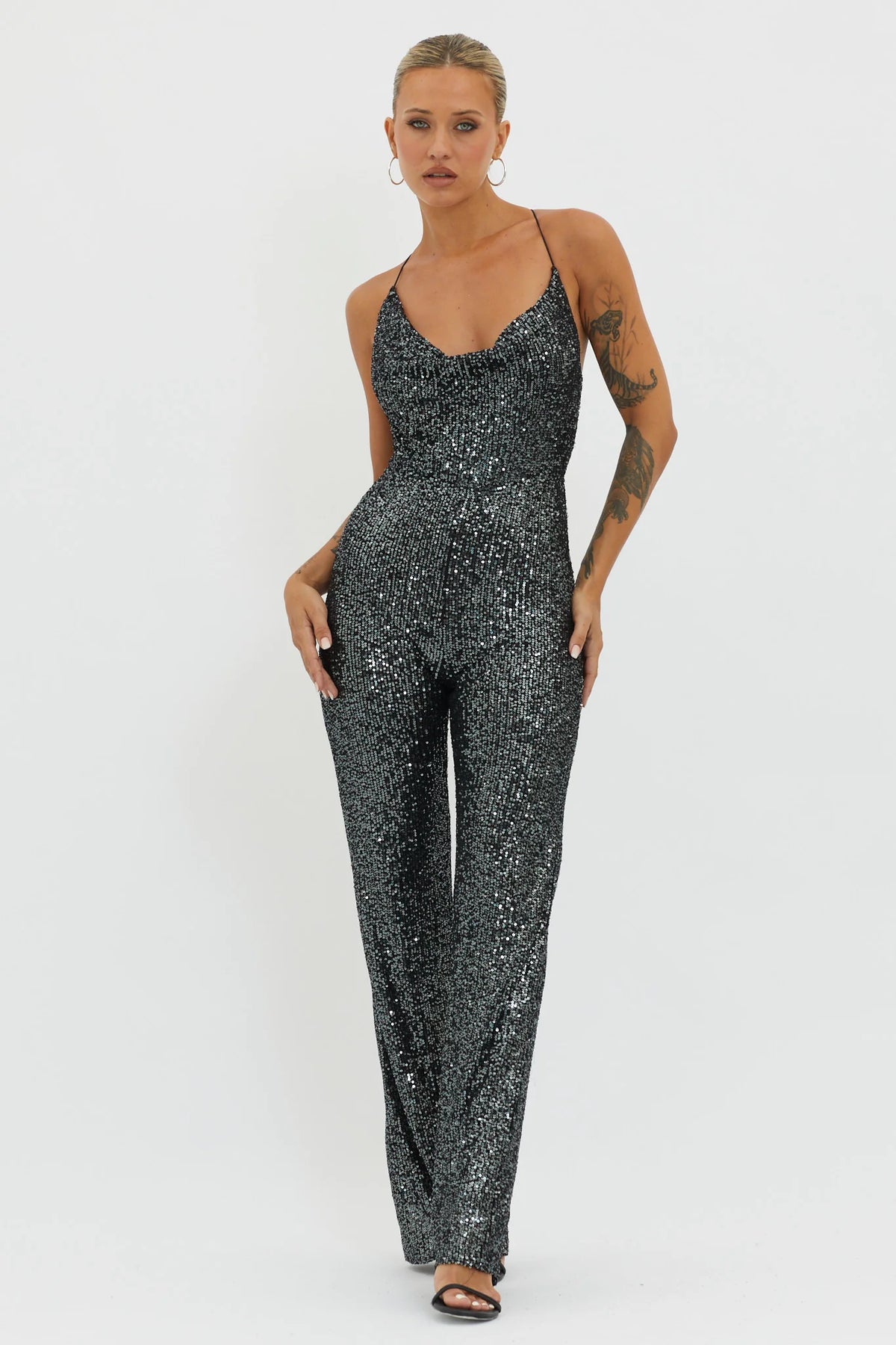 Midnight Kiss Sequin Jumpsuit Gunmetal
