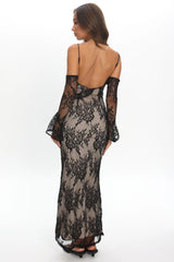 Zarah Off-Shoulder Sleeve Lace Maxi Dress Black