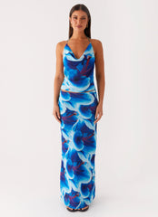 Another Life Chiffon Maxi Skirt - Turquoise Floral