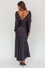 Cecilia Long Sleeve Drape Back Maxi Dress Navy