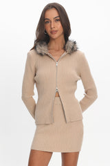 Odetta Ribbed Knit Mini Skirt Sand
