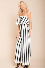 Posh Pin Stripe Ruffle Jumpsuit White
