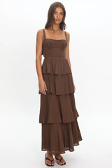Provence Bloom Tiered Maxi Dress Chocolate