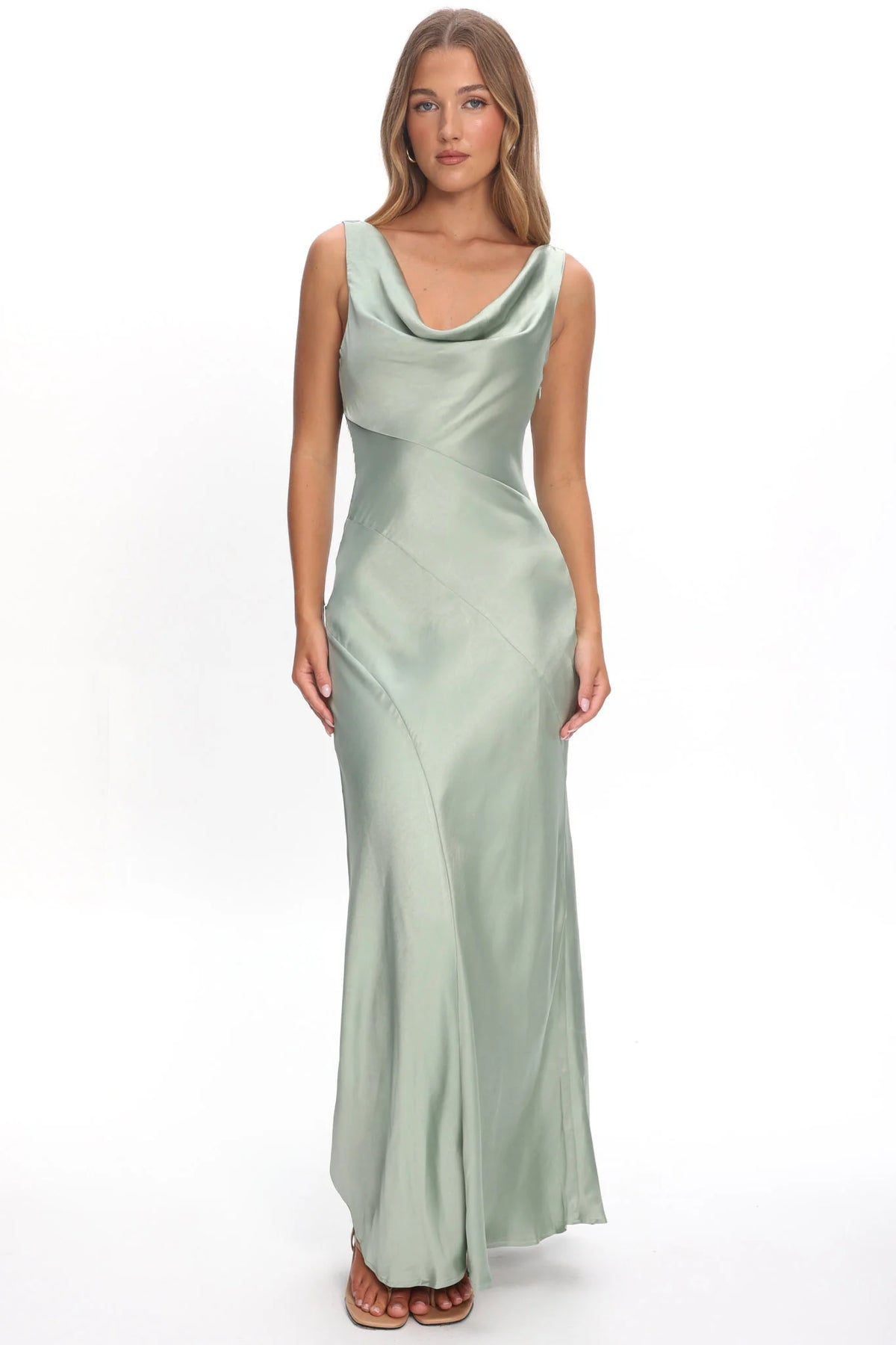 Good Intentions Cowl Neck Open Back Maxi Dress Sage
