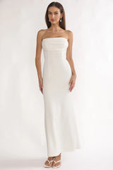 Well Versed Strapless Pleat Bust Maxi Dress White