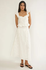 Danette Frill Trim Embroidery Top White
