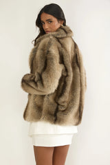 Soraya Notch Lapel Faux Fur Coat Brown