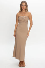 Letisha Textured Halter Maxi Dress Clay