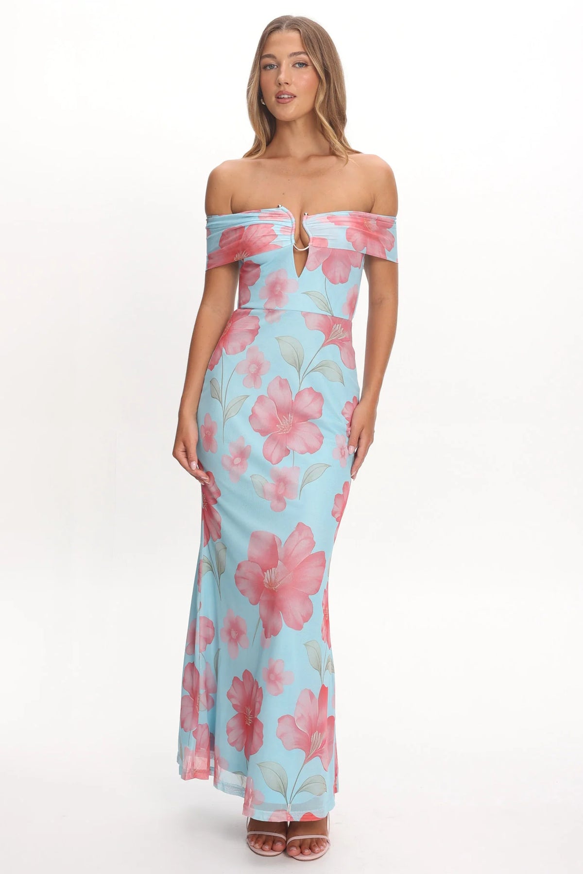 Tilda Off-Shoulder Maxi Dress Floral Blue