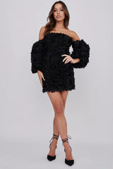 Vive La Rose Off-Shoulder Embellished Mini Dress Black