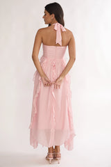 Spirit Frill Trim Halterneck Maxi Dress Pink