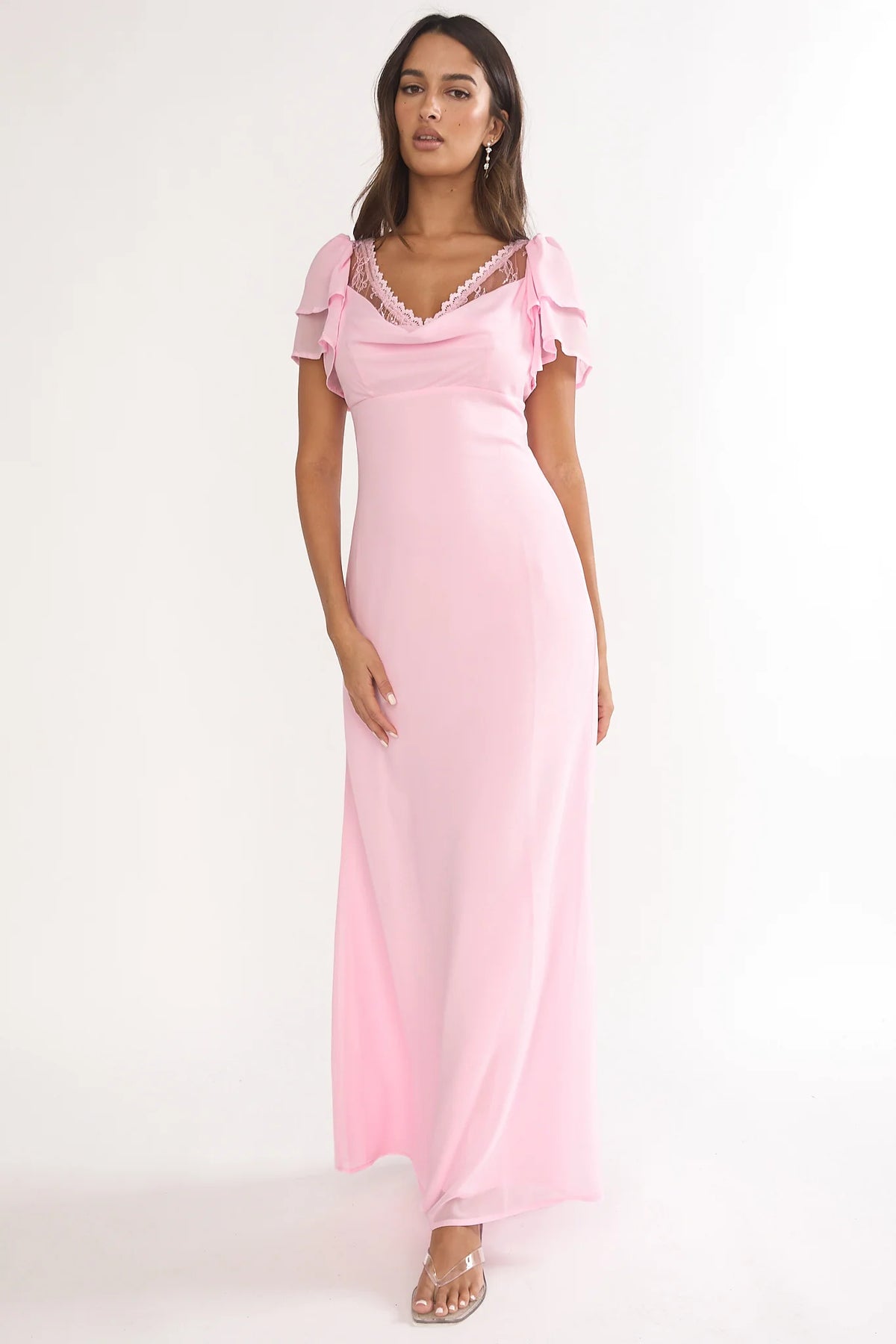 Elorin Lace Trim Maxi Dress Pink