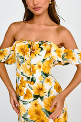 New Era Off Shoulder Maxi Dress Floral Yellow