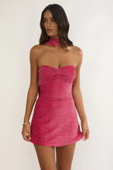 Vionelle Tied Back Strapless Mini Dress Fuchsia